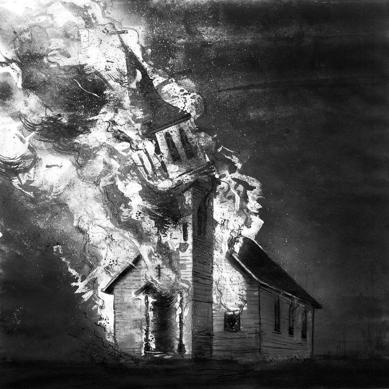 Wooden church engulfed in fire