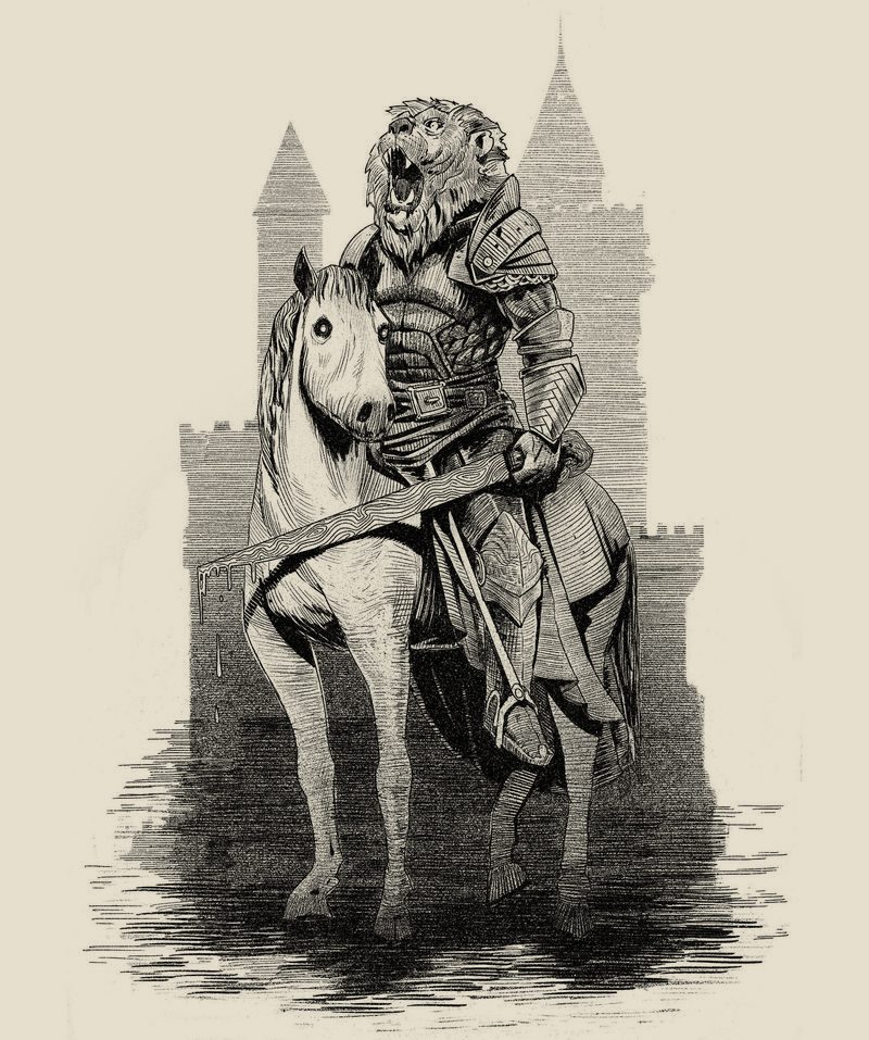 Armoured rider before a castle