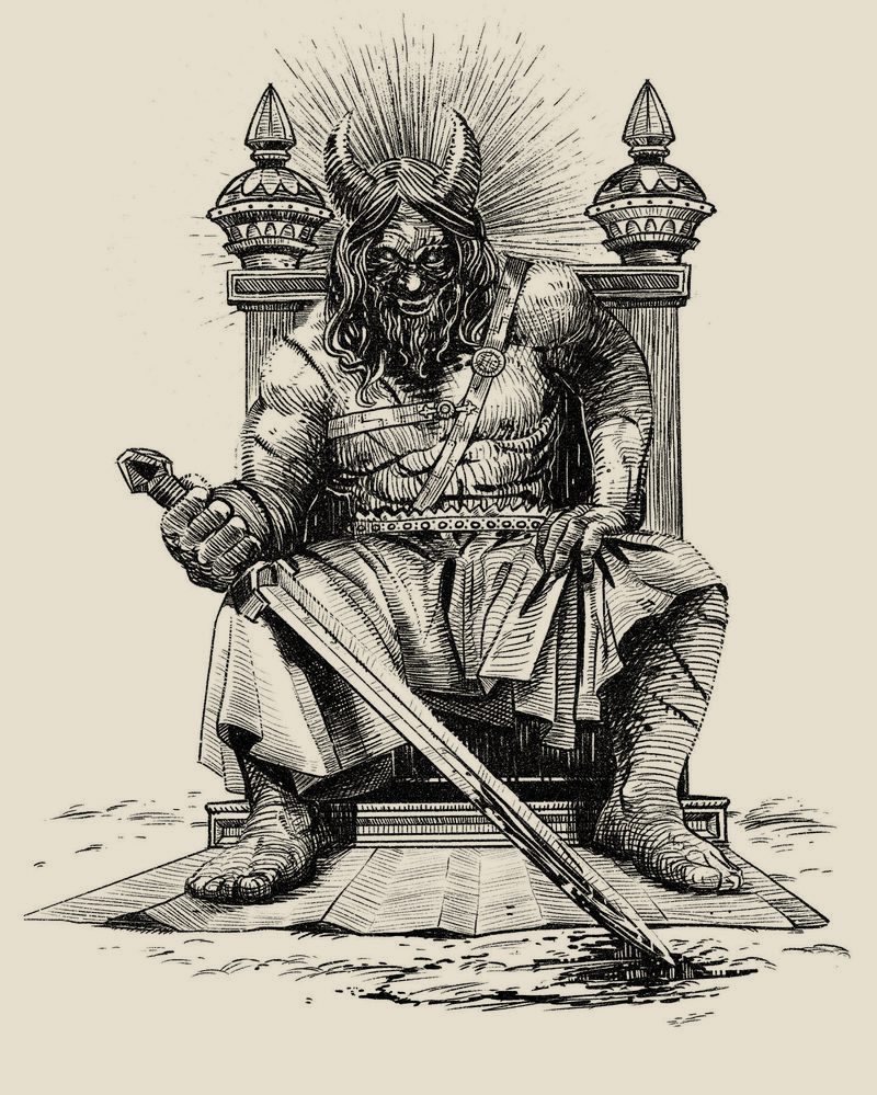 Demon king on a throne with a sword