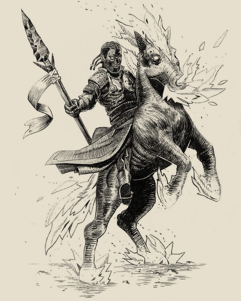 Armoured warrior with a spear in a burst of light