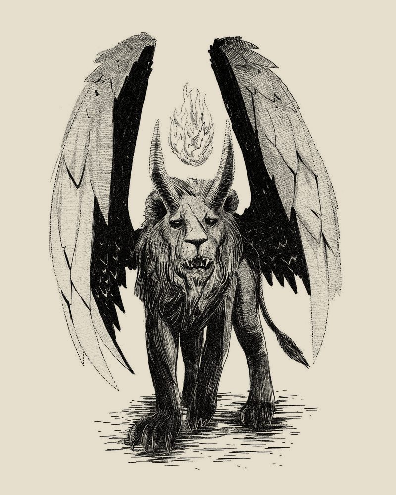 Winged lion with a flaming crown
