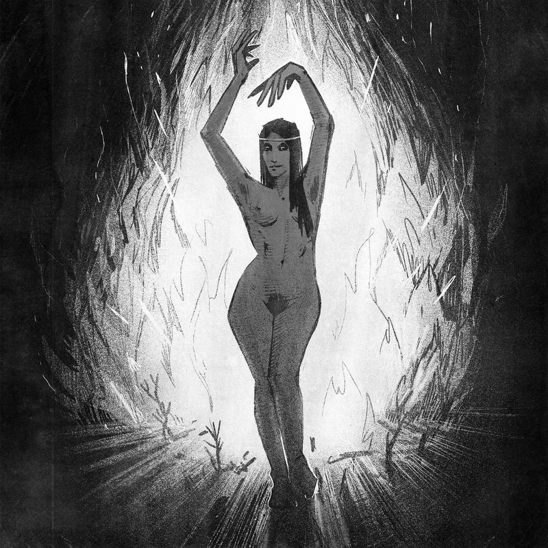 Nude dancer in a corona of white light