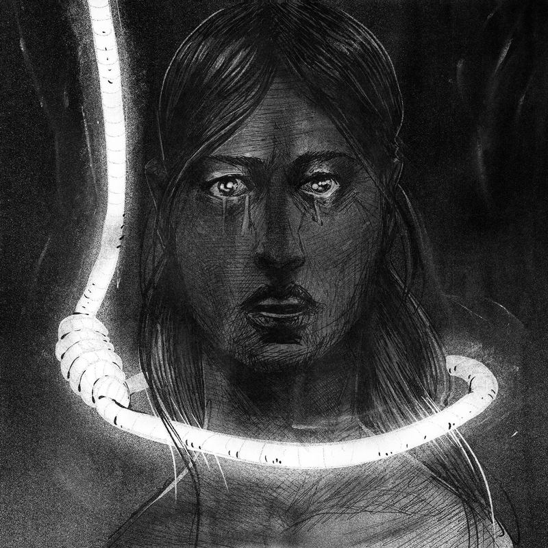 Woman encircled by a ring of white light