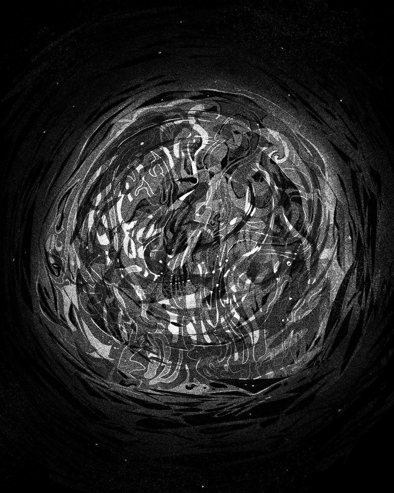 Swirling luminous orb in darkness