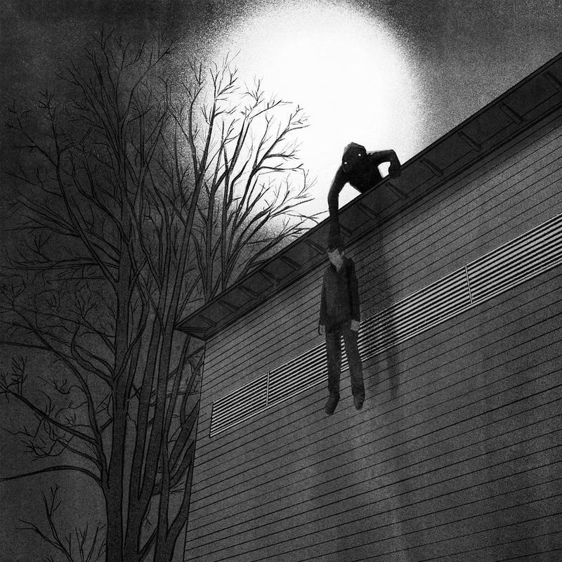 Figure climbing a high wall at night beneath a bright moon